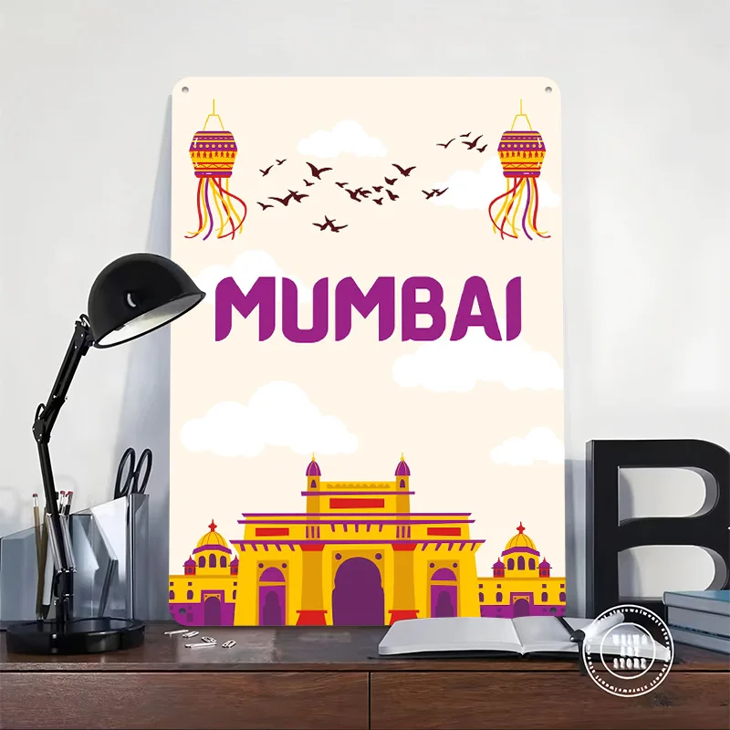Mumbai Cityscape With Gateway of India Metal Poster Perfect Gift for Fans Lovers Customized Wall Art Metal Sign for Decor Luxury