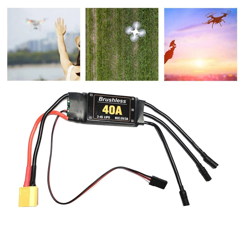 40A Brushless ESC Preto Brushless ESC XT60 Motor Controlador de Velocidade Para RC FPV Quadcopter Helicóptero