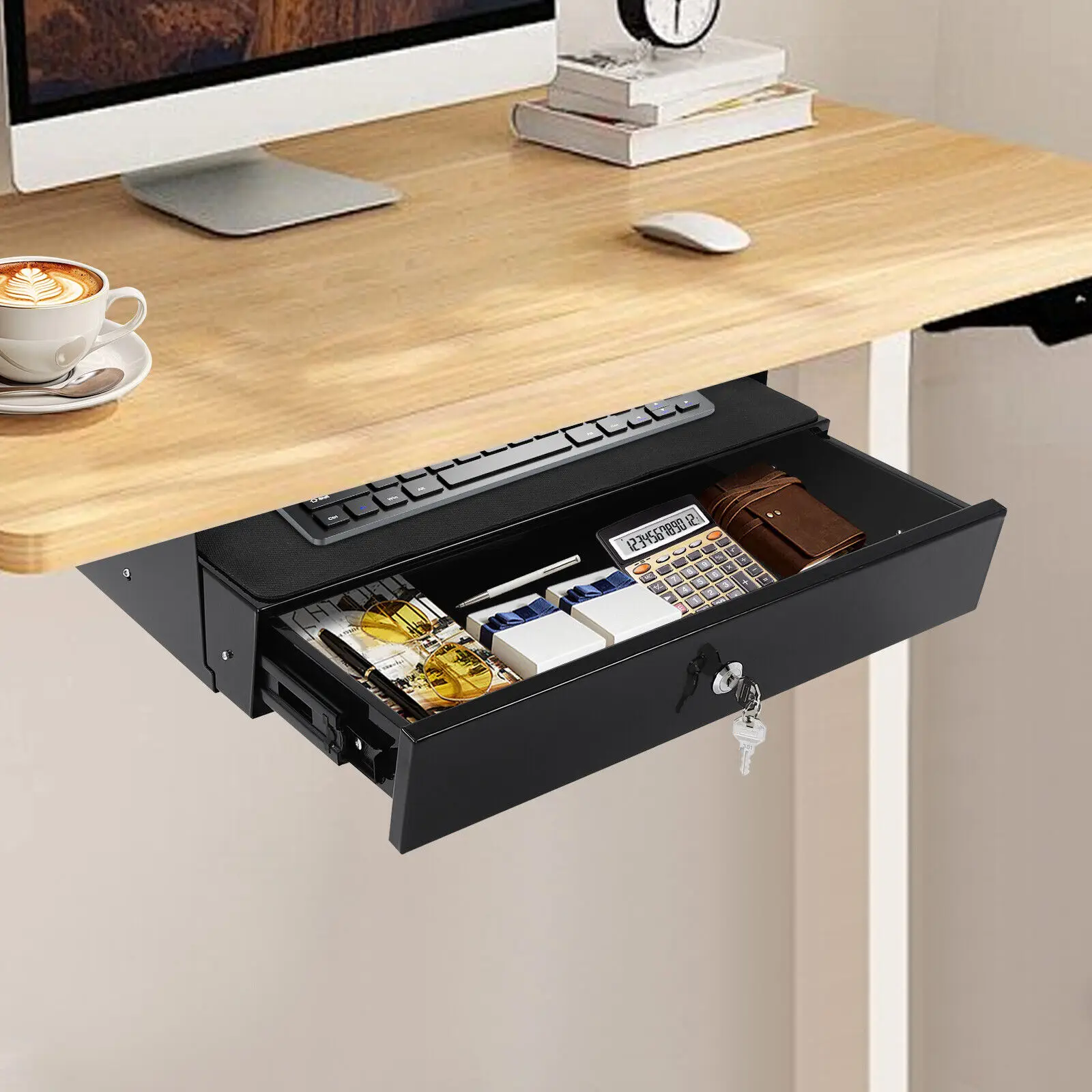 Under Desk Pull-Out Drawer, Anti-Corrosion Iron Frame, Maximizes Desk Space, Easy Installation, Organizes Items