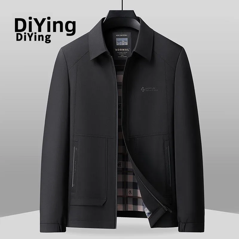 

New Dad Sle Spring Flip Collar Jaet Men's Mid-Aged Outerwear Large Size Polyester Fiber Long Sve Regular Length