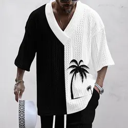 2024 New Man Summer 3d Print Clothing Men's Set Casual V Neck Knit Cotton None Men's Sets Men Men Flash Sale Sale Cheap Price