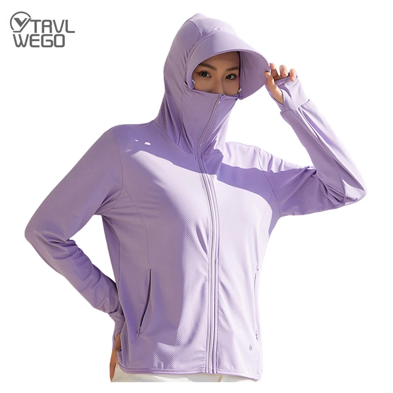 TRVLWEGO Long Sleeve Hoody Summer Women Sun UV Protection Quick Dry Clothing Men Hooded Jacket Thin Beach Sweatshirt Travel