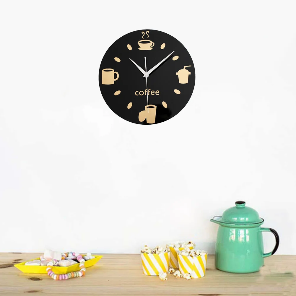 

3D Mirror Round Coffee Cup Wall Clock 30cm Black Bottom Silver Needle Nordic Style Silent Decoration Suitable for Bedroom Living