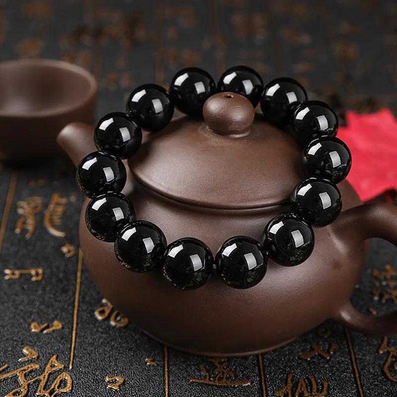 Natural Agate Bracelet Wholesale Black Agate Bracelet for Men and Women Summer Hand Jewelry Obsidian Internet Celebrity Live Hot