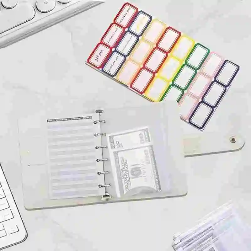 Set Binder Anggaran A7 Organizer - dengan 12 Kantong Resleting dan Stiker, Buku Catatan Perencana Pribadi 6-Ring Isi Ulang