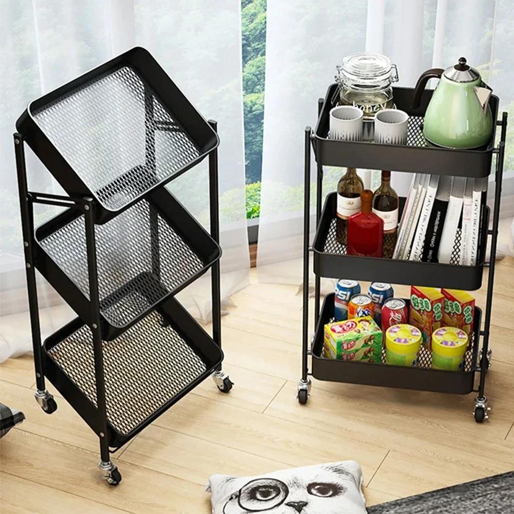 Bathroom Trolleys Kitchen Storage Folding Storage Rack Snacks Storage Rack Multi Layer Living Room Shelfs Organizer Accessories