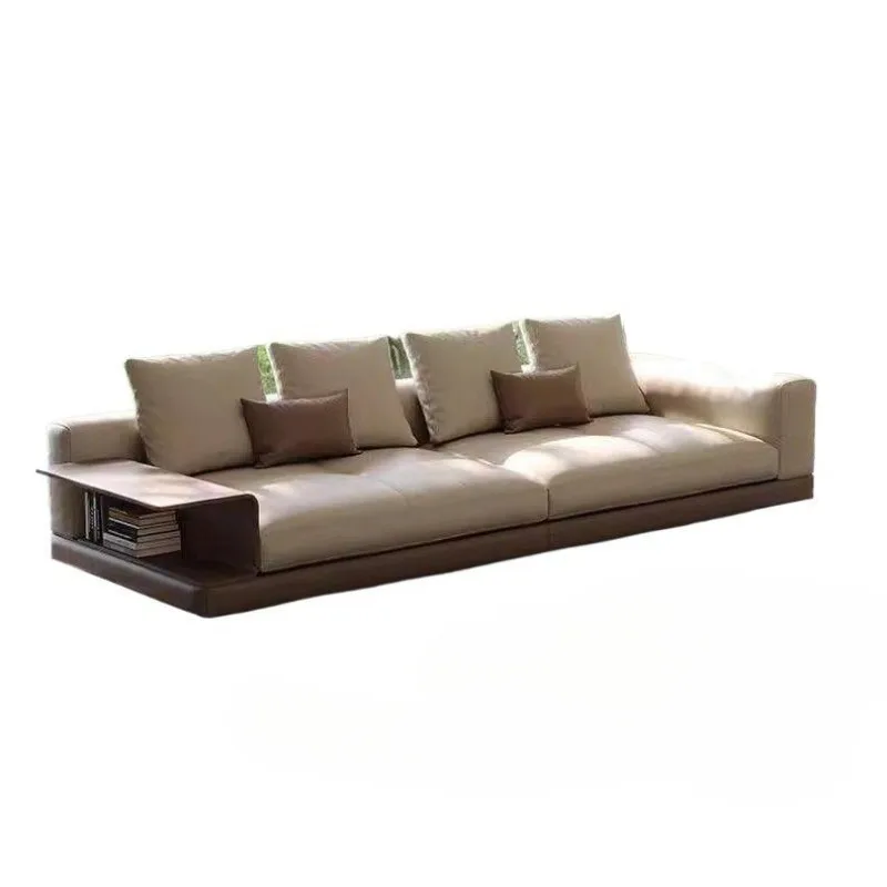 Minimalist villa large flat high-end first-floor living room cowhide straight row leather sofa small apartment new light luxury