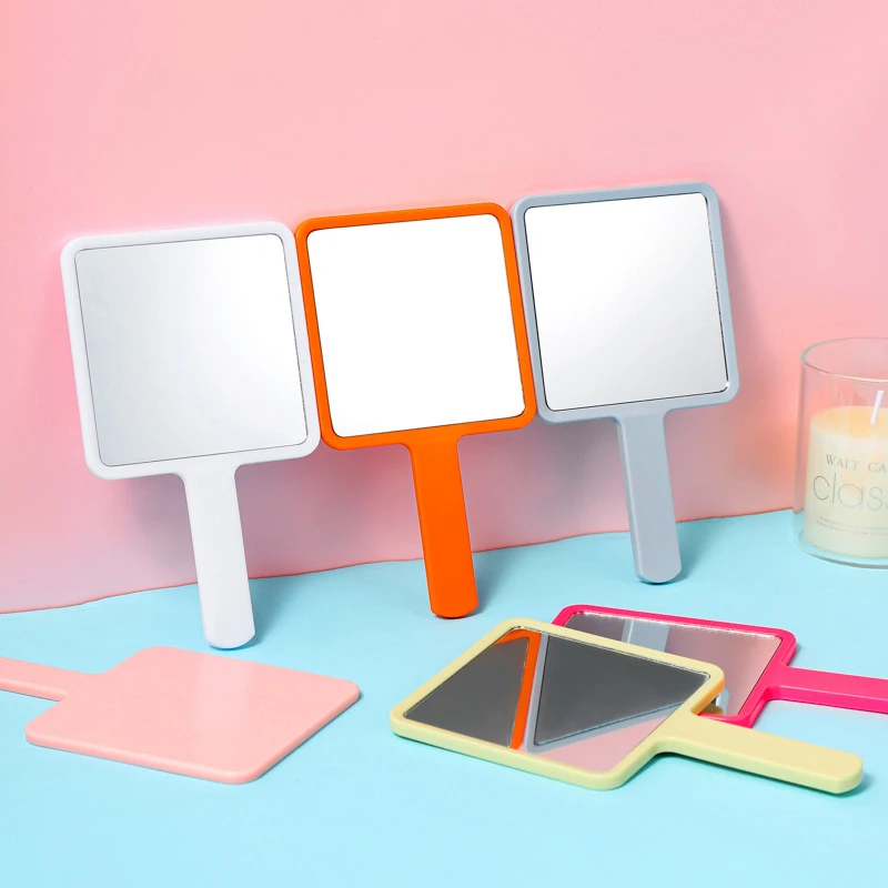 Mini Makeup Mirror Square With Handle Portable Cute Girl'S Gift Hand Mini Mirror Pocket Makeup Mirror Compact Multiple Colors