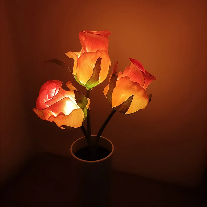 Lifelike LED Rose Tulip Flower Vase Lamp Night Light Table Lamp Battery Power For Home Bedroom Bedside Wedding Decor Night Lamp