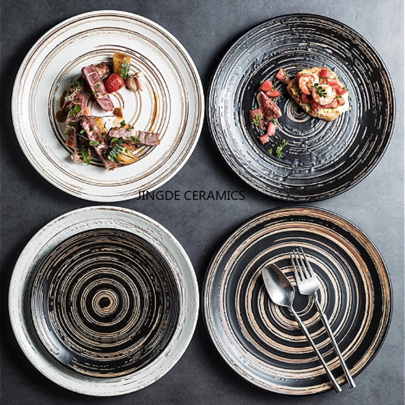 

1 шт. керамическая тарелка, бытовая овощная тарелка в японском стиле, тарелка для пельменей, тарелка для стейка в западном стиле, кухонная посуда