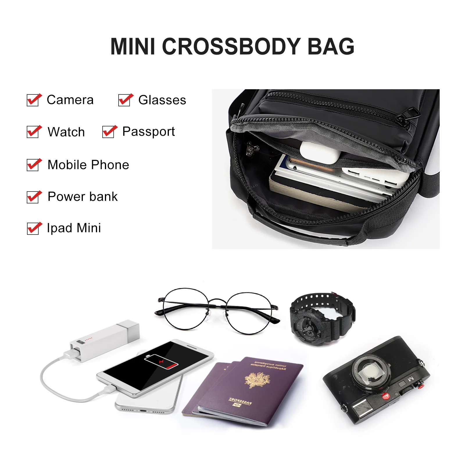 Nylon Shoulder Bag for Men Durable Crossbody Bag Purse Fashion Tote Top Handle Satchel Solid Travel Small Square Bag Slingbag