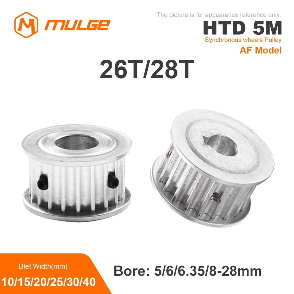 

HTD5M Timing Pulley 26T/28Teeth AF Type Bore 5/6/6.35/8/10/12/12.7/14-25mm Belt Width 10/15/20/26/30/40mm 3D printed parts 5GT