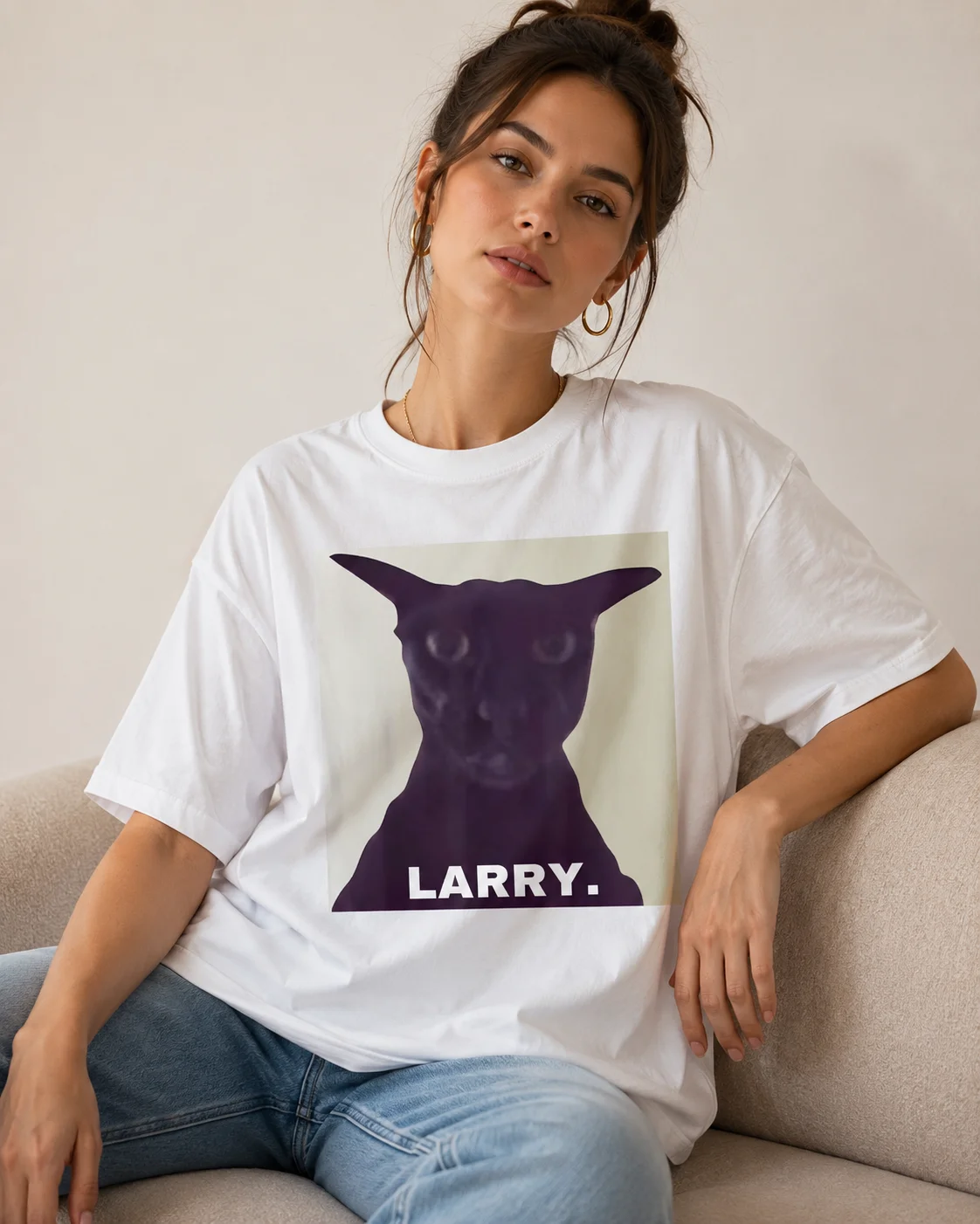 Evil Larry Cat T-shirt Women's Fun Cotton Short Sleeve Summer Loose T-shirt Kawaii Kitty Cat Lover T-shirt Cotton Short Sleeve