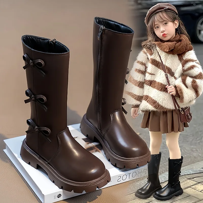 

Модные высокие сапоги для девочек, студенческая детская обувь принцессы для выступлений, осенне-зимние высокие сапоги для малышей, черные, коричневые