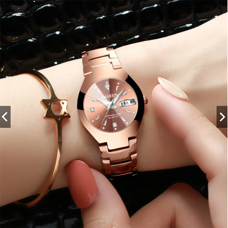 2025 - Кварцевая женская и мужская, Aço inoxidável, Impermeável, Luxo, Amantes, Casal, Feminino, 5808