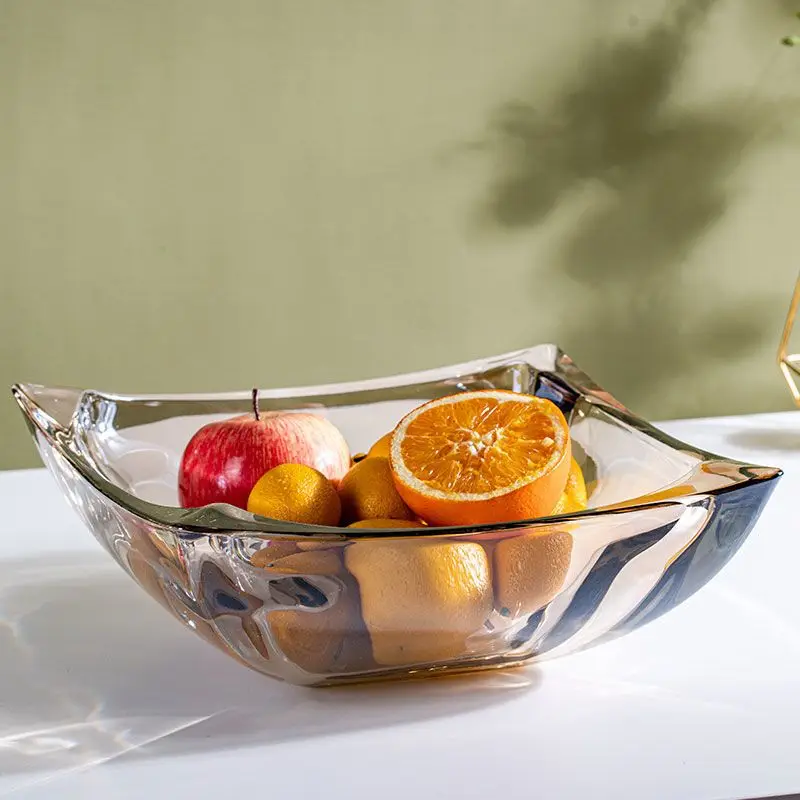 Fruit Tray Simple Color Crystal Glass Fruit Basin Simple Household European Modern Creative Living Room Coffee Table Candy Plate