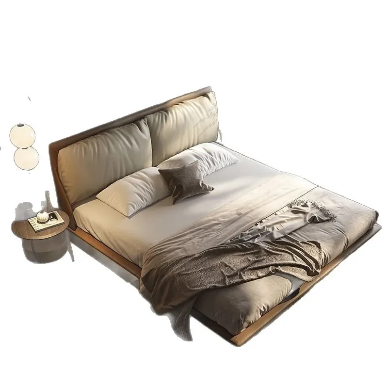 

Suspended bed simple modern master bedroom double bed new light luxury minimalist leather small apartment soft bag wedding bed
