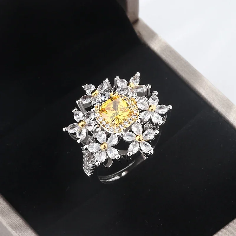 Nieuwe Hoge Kwaliteit 925 Verzilverde Ring Voor Vrouwen Mode Bloemen Sparkly Zirkoon Sieraden Prachtige Feest Sieraden Verlovingsring