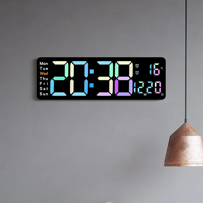 New Colorful LED Digital Wall Clocks Multi-functional Living Room Clock Countdown Remote Control Date Week Electronic Clock