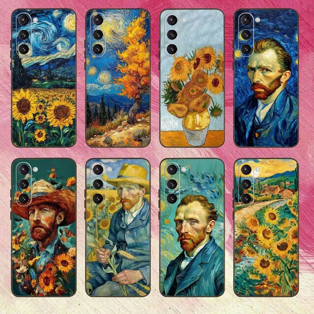 حافظة هاتف فان جوخ مطلية بزيت لهاتف سامسونج جالاكسي A73، A72، A71، A70، A53، A52، A51، غطاء أسود ناعم آخر #1