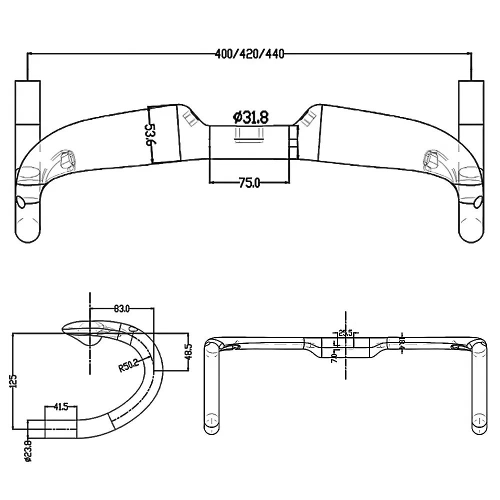 BALUGOE Vollständig intern verlegte Kabel für Fahrradlenker, Carbonfaser-Rennradlenker, hohe Steifigkeit, mattes Schwarz, 31,8 mm Durchmesser. – Detail 7