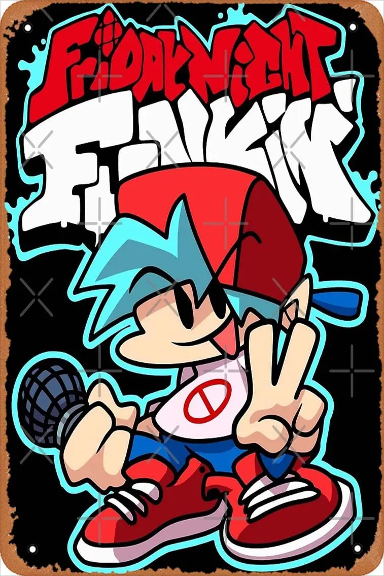 Friday Night Funkin, Boyfriend Poster Vintage Retro Metal Sign 8x12 Inch Man Cave Home Wall Decor, 8 x 12 Inch