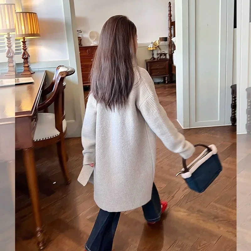 Stylish Girls' Knit Cardigan Long Oversized 2025 Autumn New Baby Toddler Trendy Sweater Coat