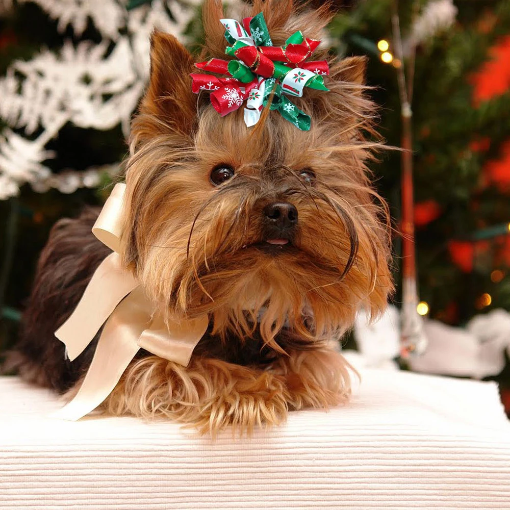 20pcs Nice Christmas Dog Hair Bows Volume Ribbon Bows Dog Hair Accessories Pet Dog Grooming