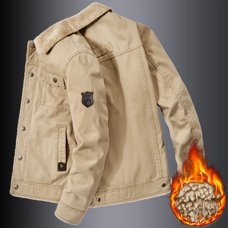 Winter Velvet Padded Jacket Men's Loose Large Size Warm Casual Jacket Lapel Padded Jacket