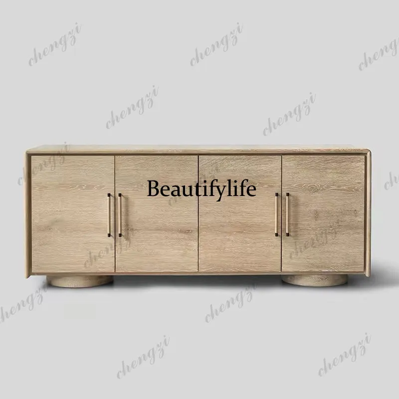 Medieval wabi sandy wind designer chest simple and old entrance locker solid wood living room dining side cabinet