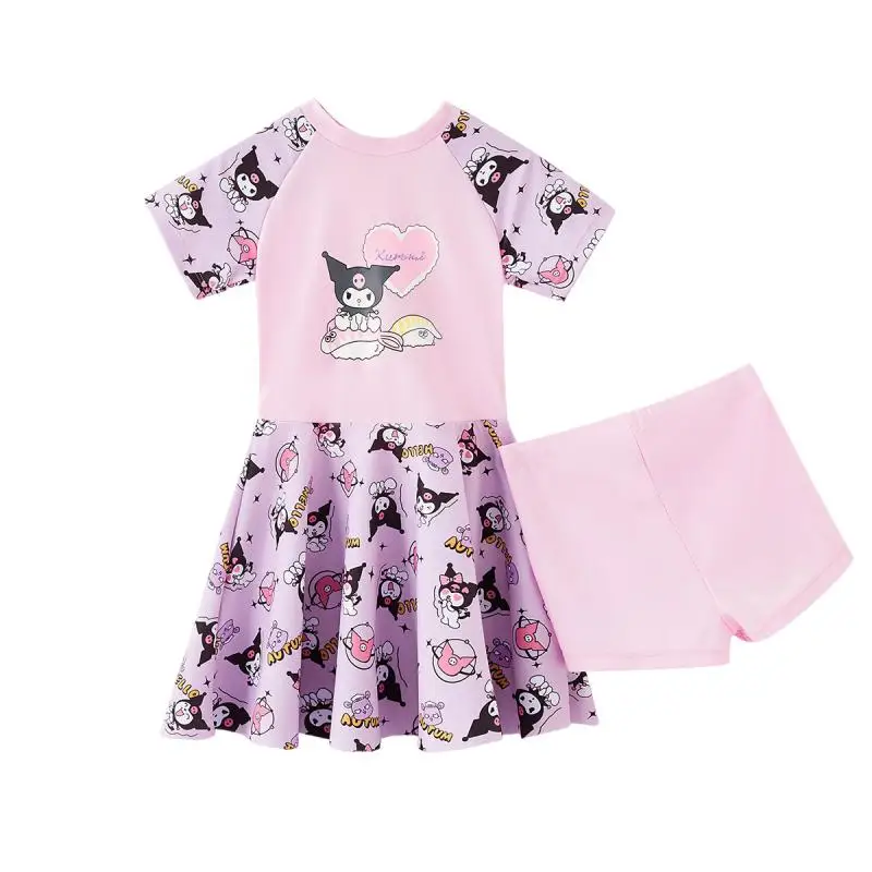 

Kuromi Child Swimsuit Sanrios Child Suit Split Cartoon Printing Swimsuit Sports Sun Protection Quickly Do Girl Student Kawaii