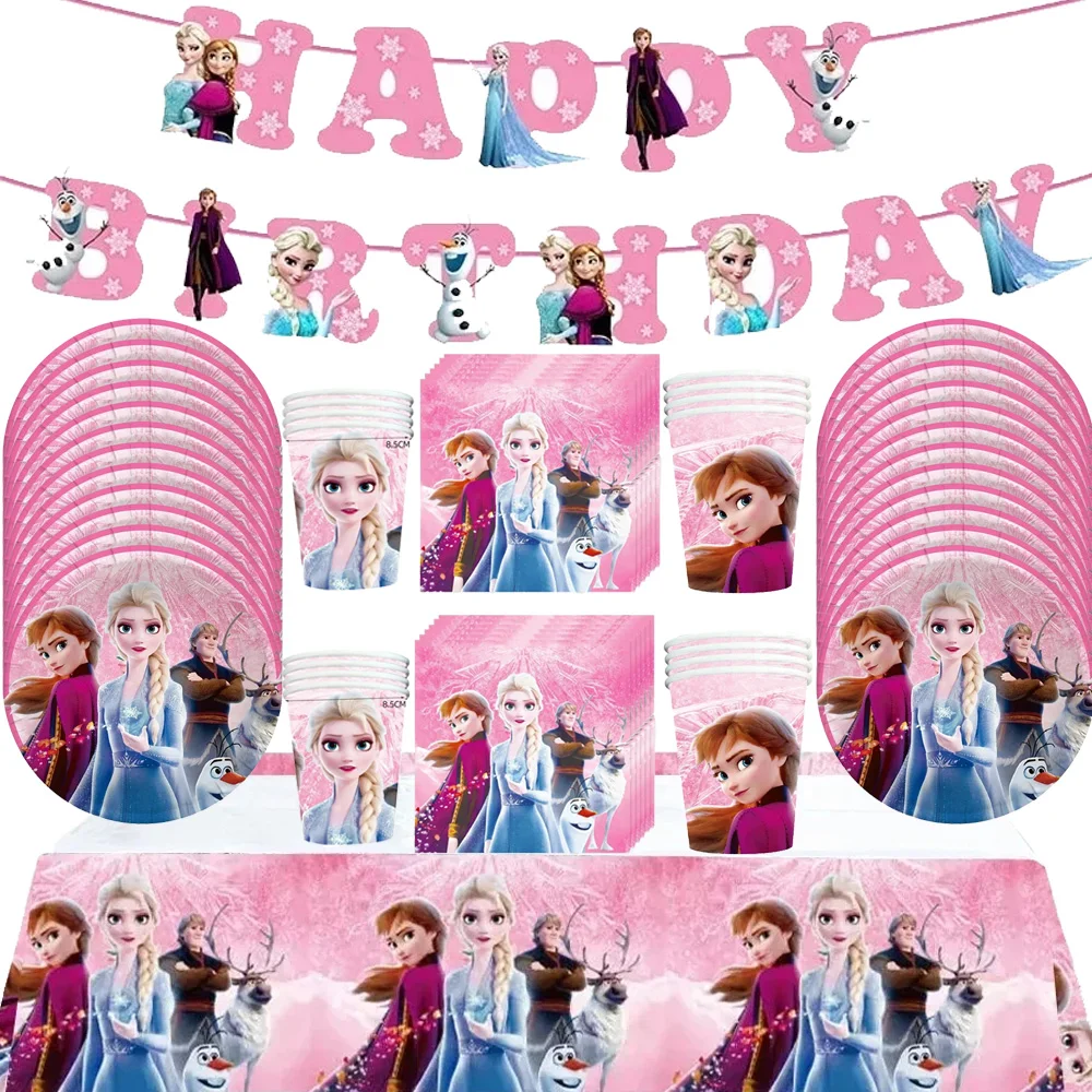 

Pink Frozen Birthday Decorations Elsa Anna Princess Stickers Dinner Plates Napkin Tablecloth Party Accessories Baby Shower Girls