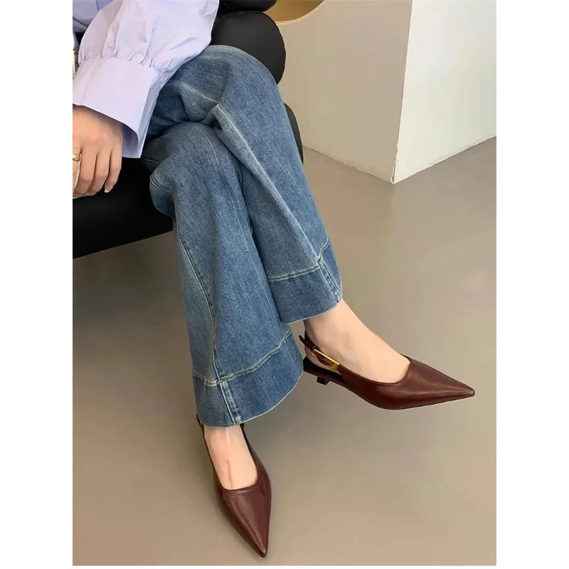 

Summer Pointed Toe Women Sandals Fashion Singbacks Mules Shoes Ladies Elegant Low Heel Stripper Party Sandalias