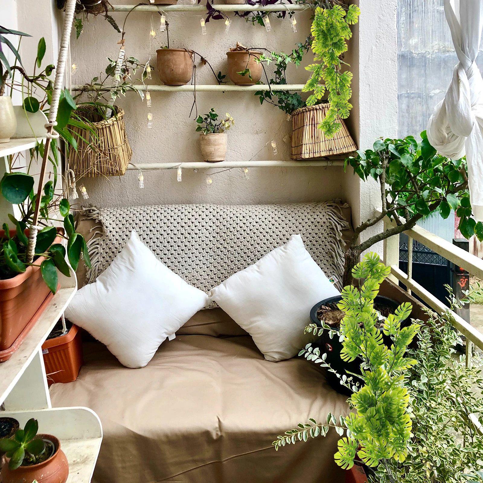 

2pcs Artificial Hanging Plant Monstera Decor Green Plastic Faux Indoor Plants Home Wedding Scene Layout Decor Simulation Plant