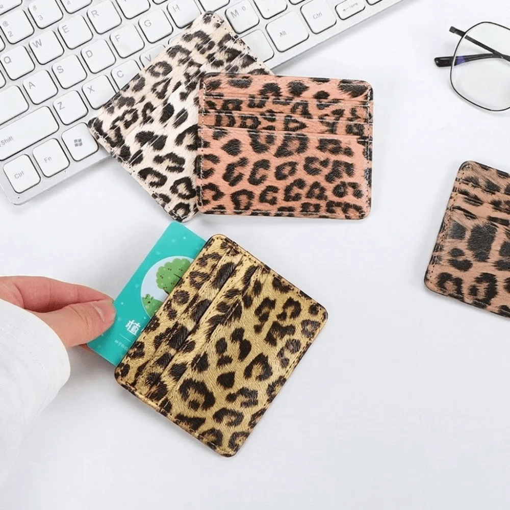 Fashion Pu Leather Leopard Print Card Holder Ultra-thin Multi-functional Credit Card Holder Wallet Mini Coin Purse Men/Women