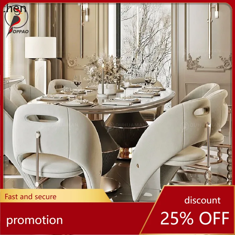

YFY European Style Light Luxury Stainless Steel Dining Chair High-End Luxury Villa Chair Custom Furniture Modern Dining Table