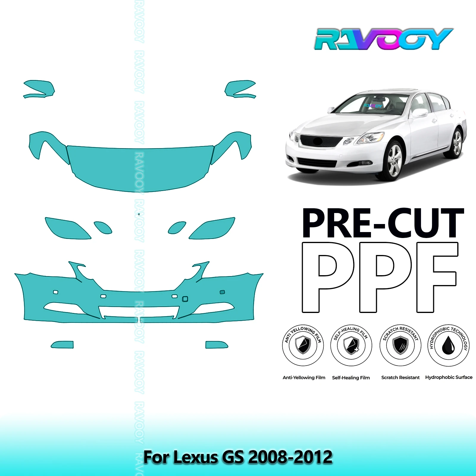 

8.5Mil Precut Paint Protection Film PPF Clear Bra Front Kit For Lexus GS 2008-2012