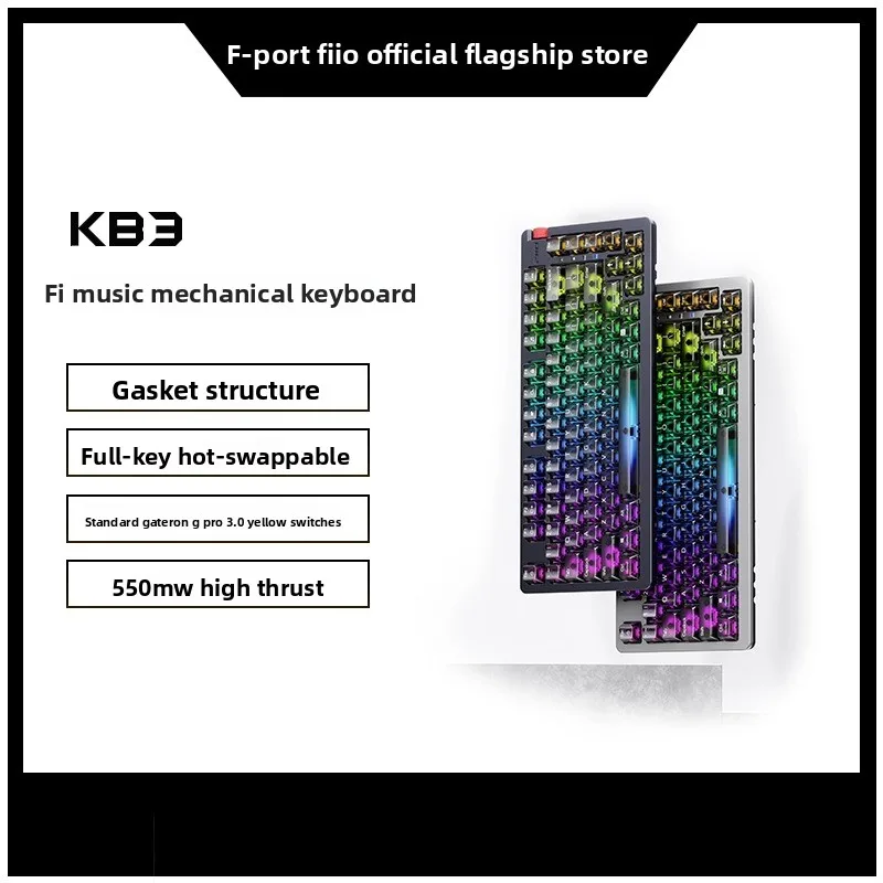 FiiO KB3 DSD HIFI Decoding Mechanical Keyboard Hot Plug RGB Gasket Structure Customized Office Keyboard Gamer Accessories
