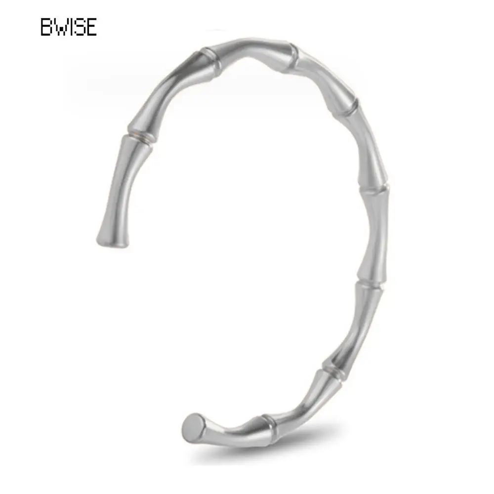 Bwise Stainless Steel Gold Color Bamboo Joint Bangles 2023 Trend Bracelet For Women Men Romantic Party Gift Fashion Jewelry