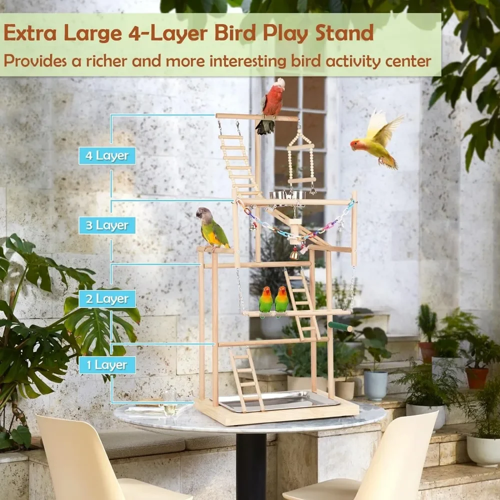 Imagem -03 - Stand Wood Playstand para Parrot Ginásio Playpen Playground Escada Pássaro Grande Play Stand Camadas