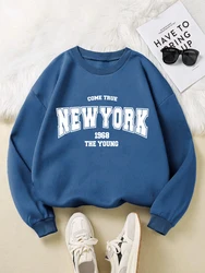 Cartoons Women Hoodie New York 1968 Letter Printing Sweatshirt Soft Breathable Loose Crewneck Pullover Fashion Female Clothing