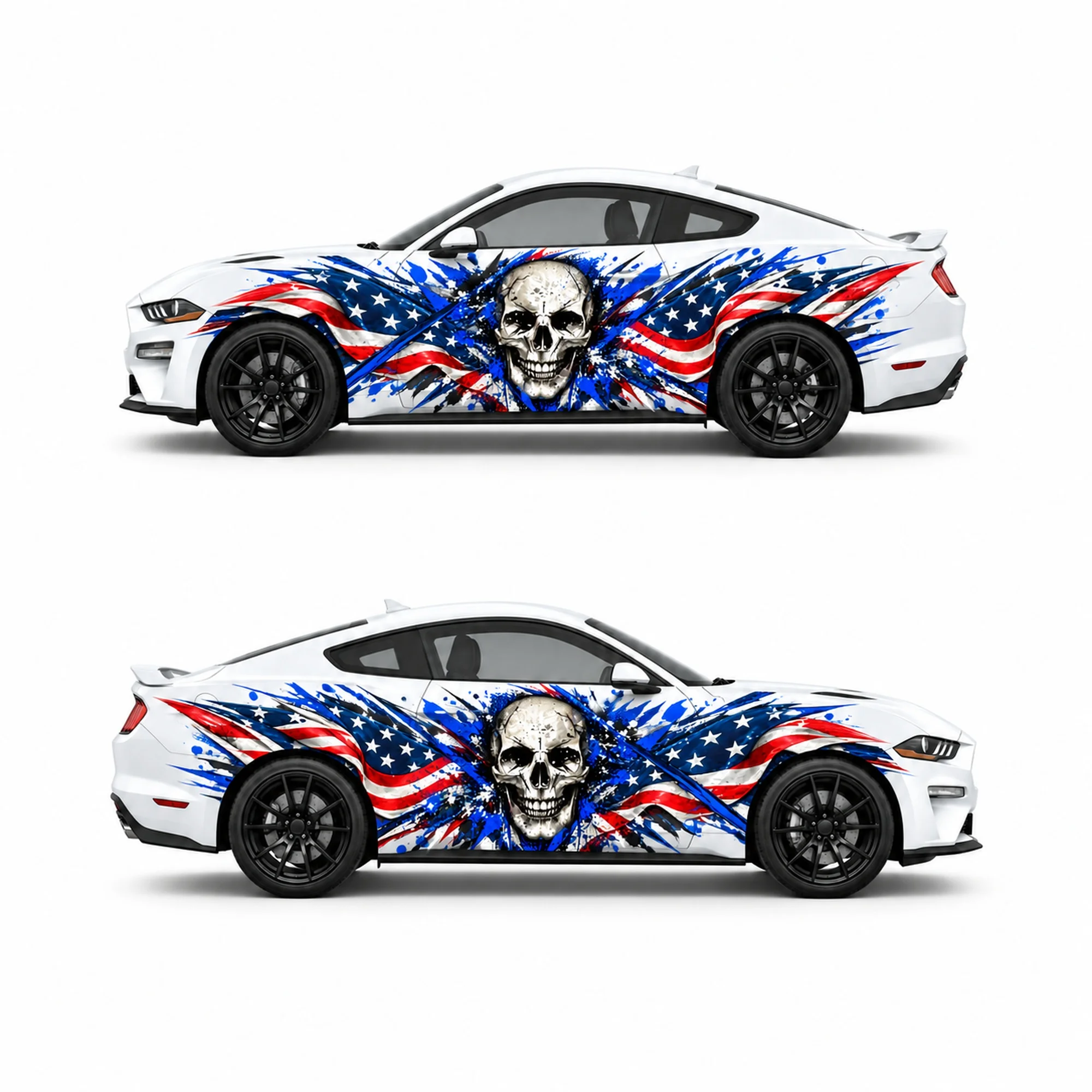2 PCS American Flag Cobalt Skull Shards Car Side Decals, Die-Cut Vinyl Sticker Set