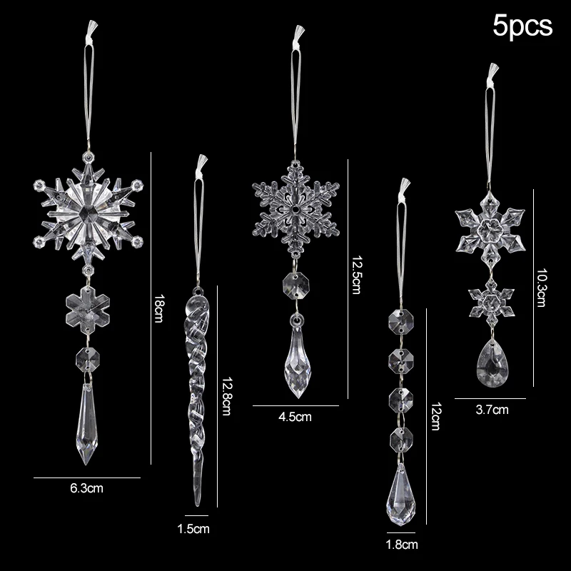 5/10Pcs Acrylic Snowflake Simulation Ice Pendants Xmas Tree Hanging Ornament 2024 Christmas Home Decorations New Year Gift 2025