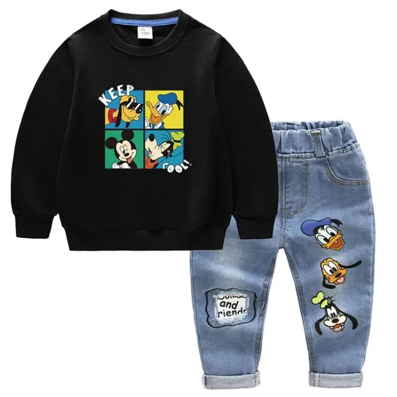 Set di abbigliamento per bambini moda neonato cartone animato topolino Pullover a maniche lunghe maglione top + pantaloni Jeans 2 pezzi tute per