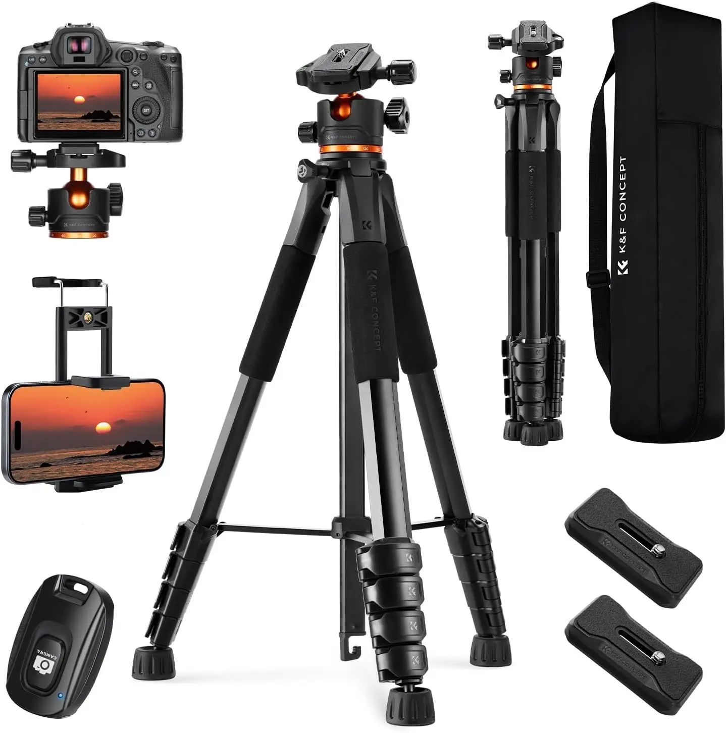 

75 inch/190cm Camera Tripod,Lightweight Travel Outdoor DSLR Tripods with 360 Degree Ball Head Load Capacity 8kg/17.6lbs,
