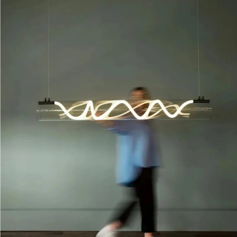 Nordic Long Tube Chandelier Light and Shadow Design Bar LED Lights Modern Restaurant Office Villa Decoration Lighting Fixtures - view 3