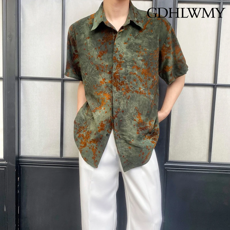 GDHLWMY Summer New Chinese style Plush 3D Jacquard Collar Short sleeved Shirt for Men and Women