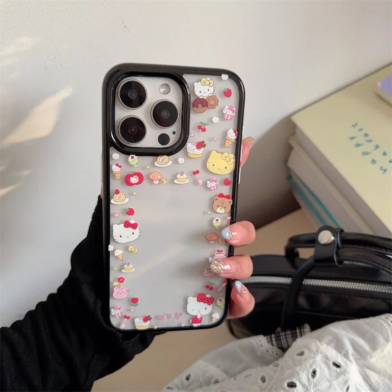 

Cute Cartoon Afternoon Tea Hello Kitty Cat Dessert Ice Cream Cake KT Phone Case For iPhone 13 14 15 16 Pro Max coffee KT Cover