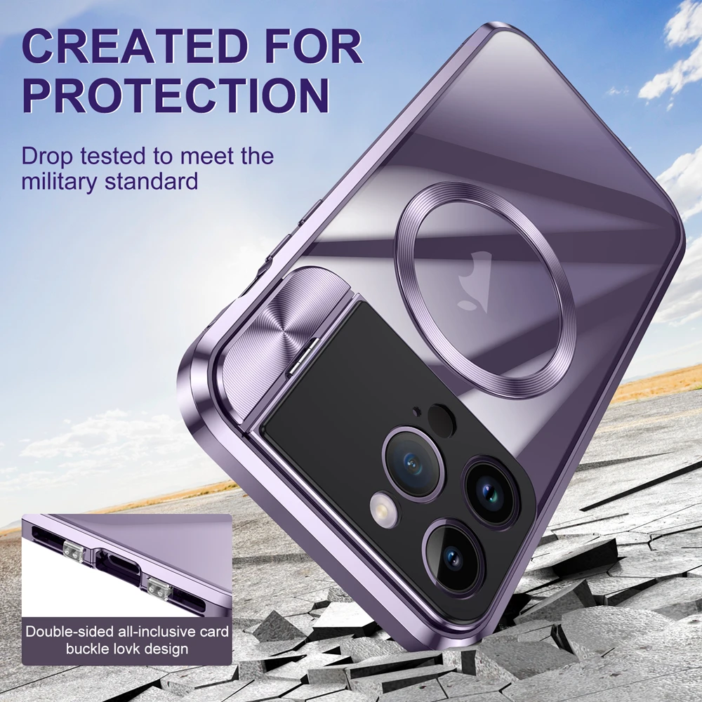 Aluminium Alloy Case For MagSafe iPhone 14 Pro Max 13 Pro Max Magnetic Bumper Frame Metal Lens Protection Transparent Case