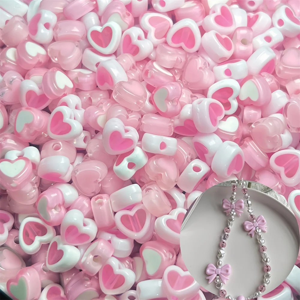 60pcs 8mm Pink,Valentine's Day Colors,Peach Heart Style Beads For Create a fashionable mobile phone chain for women